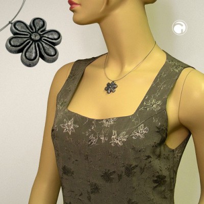 Collier Halskette Blüte altsilber Draht 40cm