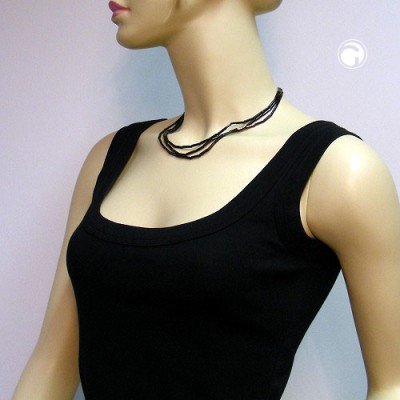 Collier Halskette Glasstifte oliv-AB dreireihig 45cm