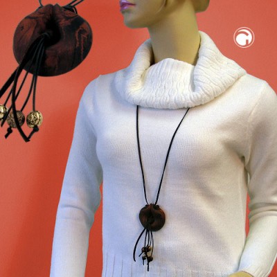 Collier Halskette Ring braun-schwarz-matt 100cm