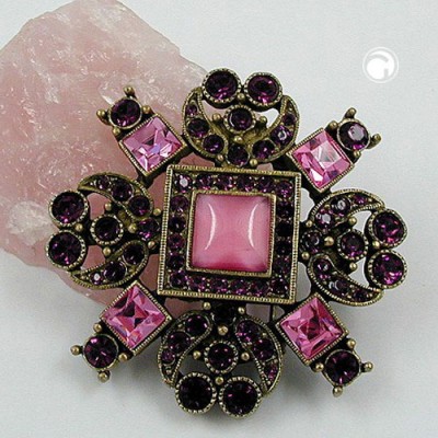 Brosche lila-pink altmessing