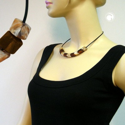 Collier Halskette Schrägperle braun-beige Gummi 45cm