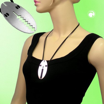 Collier Halskette Edelstahl Oval mit Zacken 60cm