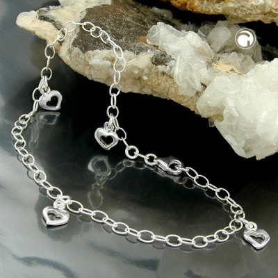Fußkette Anker mit Herzen 925 Sterlingsilber 27cm