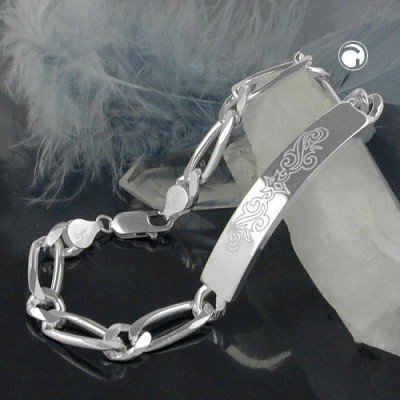 Schildband Lasergravur 6x diamantiert 925 Sterlingsilber