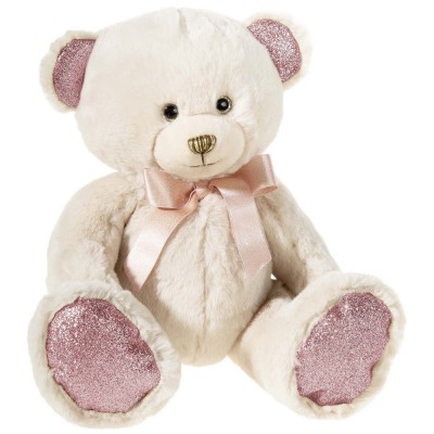 Bär Pearlie Taupie mit Rosé-Schleife mittel