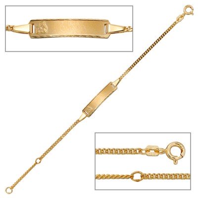 Schildband Engel 333 Gelbgold 14cm Gravur ID Armband Schutzengel Federring