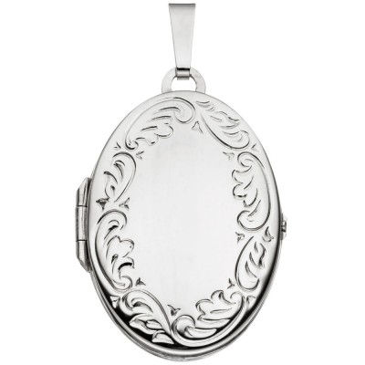 Medaillon oval 585 Weißgold Anhänger zum Öffnen