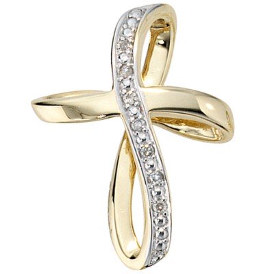 Anhänger Kreuz 585 Gelbgold 7 Diamanten Brillanten Kreuzanhänger Goldkreuz