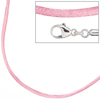 Collier Halskette Seide rosé 42cm, Verschluss 925 Silber Kette