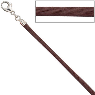 Collier Halskette Seide braun 2,8mm 42cm, Verschluss 925 Silber Kette
