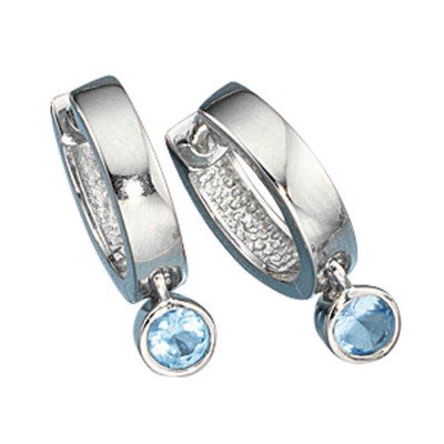 Creolen 925 Silber 2 Zirkonia blau Ohrringe Silberohrringe Silbercreolen
