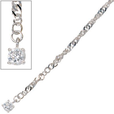 Fußkettchen Fußkette 925 Sterling Silber rhodiniert 1 Zirkonia 25cm Karabiner