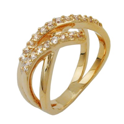 Ring mit weißen Zirkonias mit 3 Mikron vergoldet Größe 58