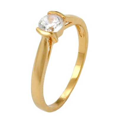 Ring mit rundem Zirkonia weiß 3 Mikron vergoldet Größe 60
