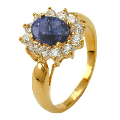 Ring Lapislazuli gold-plattiert 3 Micron Größe 56