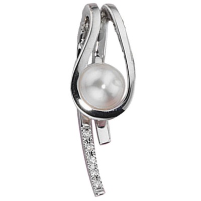 Anhänger 585 Weißgold 1 Süßwasser Perle 5 Diamanten Perlenanhänger