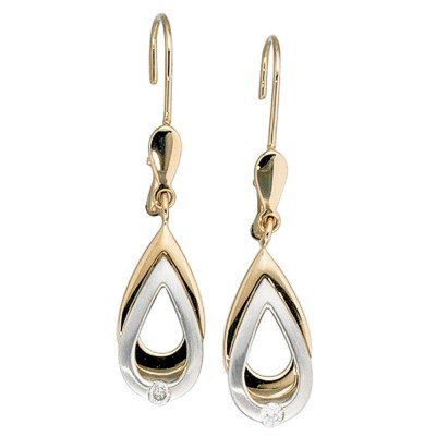 Ohrhänger 585 Gelbgold Weißgold bicolor 2 Diamanten Brillanten Ohrringe