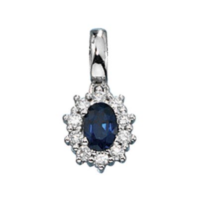 Anhänger 585 Weißgold 10 Diamanten Brillanten 1 blauer Safir Goldanhänger