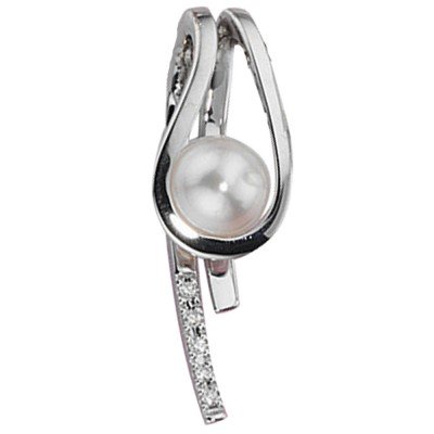 Anhänger 585 Weißgold 1 Süßwasser Perle 5 Diamanten Perlenanhänger