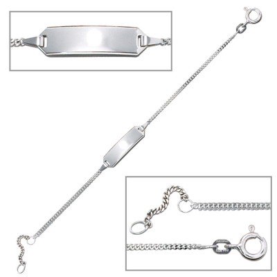 Schildband 585 Weißgold 14cm Gravur ID Armband Federring