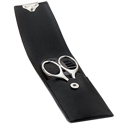 Pfeilring Bart-Etui, Juchtenleder, schwarz, 2-teilige Bestückung