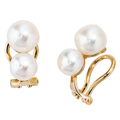 Ohrclips 585 Gelbgold 4 Süßwasser Perlen Ohrringe Clips Perlenclips