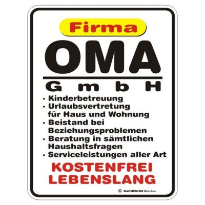 geprägtes Blechschild - Firma Oma GmbH