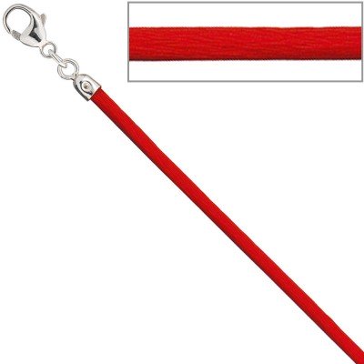 Collier Halskette Seide rot 2,8mm 42cm, Verschluss 925 Silber Kette