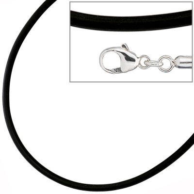 Halskette Kautschuk schwarz mit 925 Silber 3mm 45cm Kautschukkette