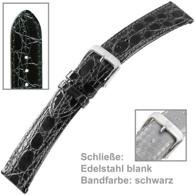 Uhrenarmband Men 18mm Kalbleder mit Krokoprägung schwarz