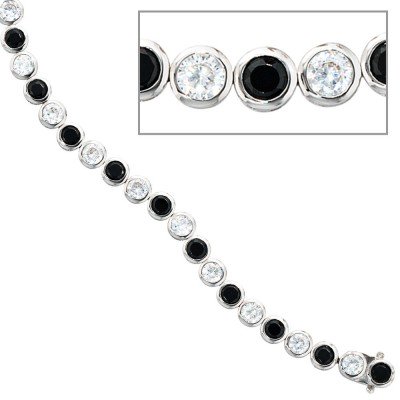 Armband 925 Silber 19cm mit Zirkonia schwarz weiß Silberarmband Kastenschloss