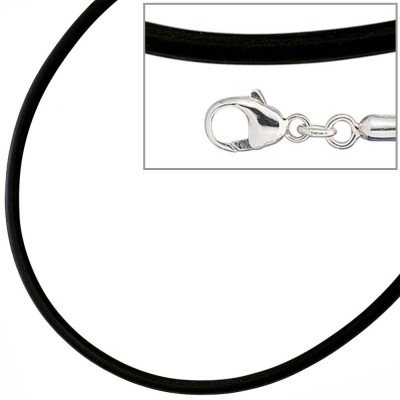 Halskette Kautschuk schwarz mit 925 Silber 2mm 45cm Kautschukkette