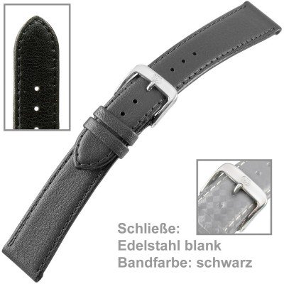 Uhrenarmband Men 20mm Kalbleder genäht schwarz