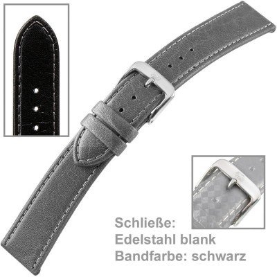 Uhrenarmband Men 20mm Naturleder gegerbt schwarz