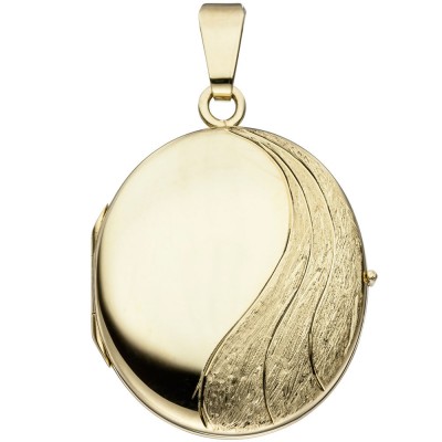 Medaillon oval 585 Gelbgold mattiert Anhänger zum Öffnen