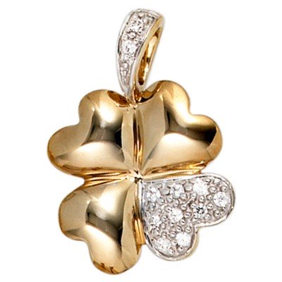 Anhänger Kleeblatt 333 Gelbgold bicolor 10 Zirkonia Glücksbringer