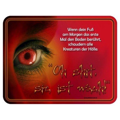geprägtes Blechschild Oh Shit Sie ist wach