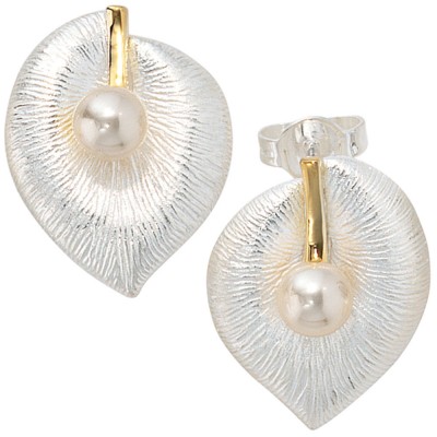 Ohrstecker 925 Sterling Silber bicolor vergoldet 2 Süßwasser Perlen Ohrringe
