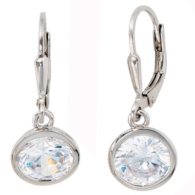 Boutons rund 925 Sterling Silber rhodiniert 2 Zirkonia Ohrringe Ohrhänger