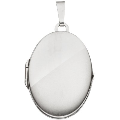 Medaillon oval 585 Weißgold mattiert Anhänger zum Öffnen
