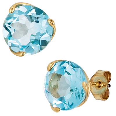 Ohrstecker rund 585 Gelbgold 2 Blautopase hellblau blau Ohrringe