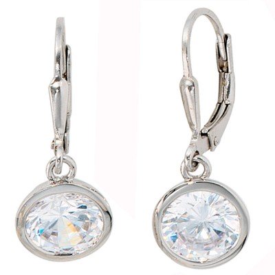 Boutons rund 925 Sterling Silber rhodiniert 2 Zirkonia Ohrringe Ohrhänger