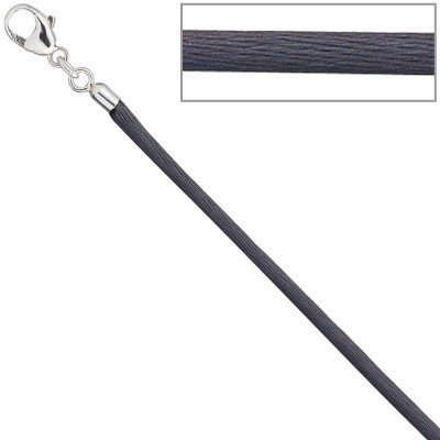 Collier Halskette Seide grau 2,8mm 42cm, Verschluss 925 Silber Kette