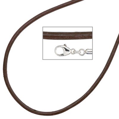 Collier Halskette Leder braun 925 Silber 42cm Lederkette Karabiner