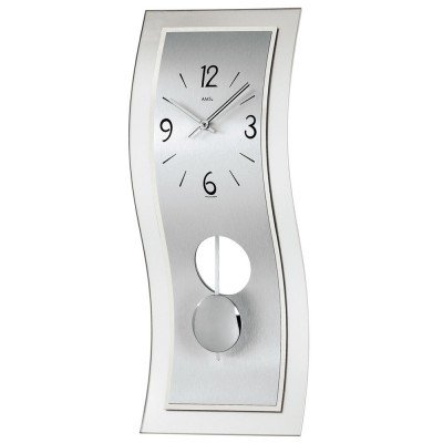 Pendeluhr Quarz mit Pendel silbern modern geschwungen mit Aluminium