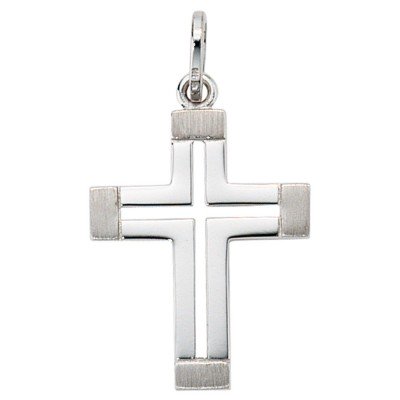 Anhänger Kreuz 585 Weißgold mattiert Kreuzanhänger Goldkreuz