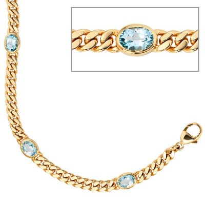 Armband 585 Gelbgold 19cm 4 Blautopase hellblau blau Goldarmband Karabiner