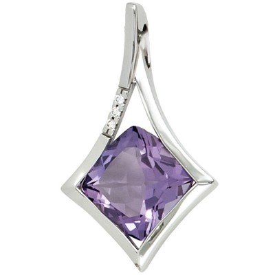 Anhänger 585 Weißgold 1 Amethyst lila violett 3 Diamanten Brillanten