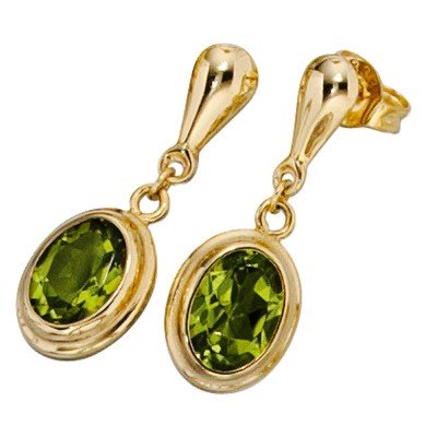 Ohrhänger oval 585 Gelbgold 2 Peridote grün Ohrstecker Ohrringe