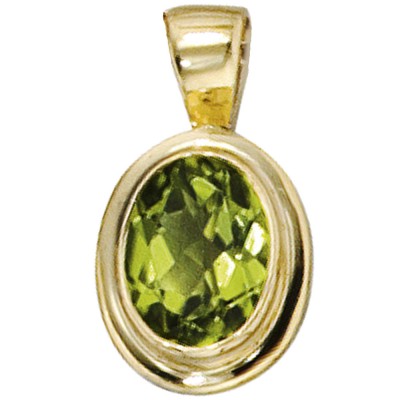 Anhänger oval 585 Gelbgold 1 Peridot grün Goldanhänger